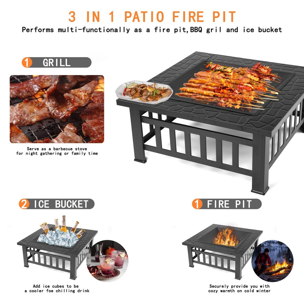 Uhomepro 32\u0026quot; Wood Burning Fire Pit Tables with Screen Lid, Poker, BBQ Net, Ice Tray, Food Clip and Cover - John Pierce Auto Care