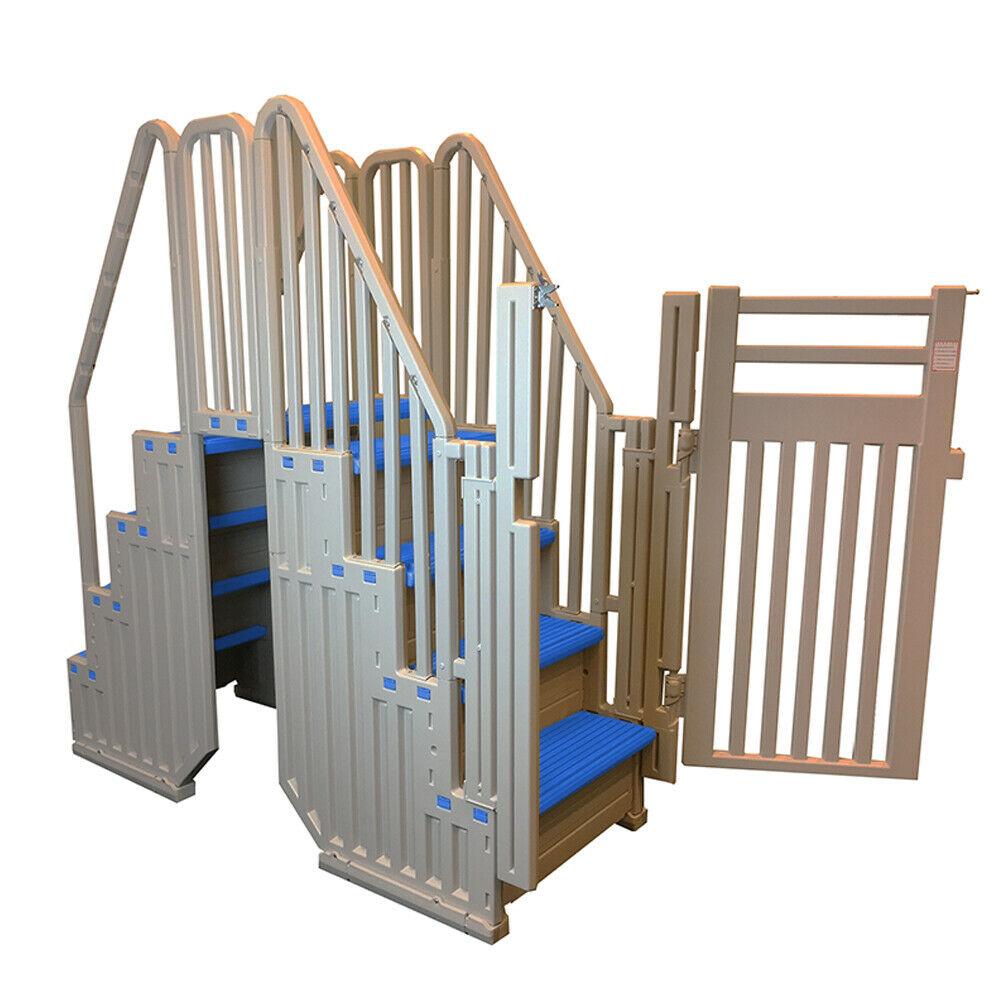 Confer Warm Gray Above Ground Blue Swimming Pool System w\/ Blue Steps \u0026amp; Closure - John Pierce Auto Care