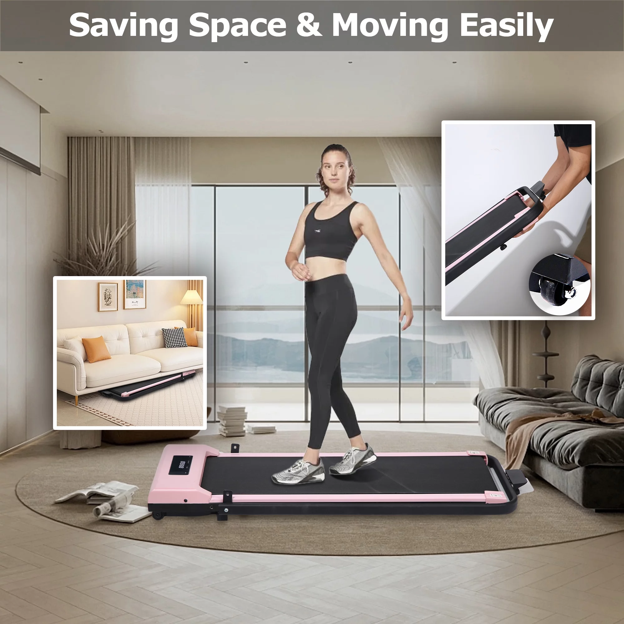 BITOUSHI Treadmill Under Desk Walking Pad 2 in 1, 3.0HP Portable Small Treadmill for Office \u0026amp; Home, Ultra Quiet \u0026amp; Installation Free with Remote Control, LED Display, 220 Lb Capacity   Pink - John Pierce Auto Care
