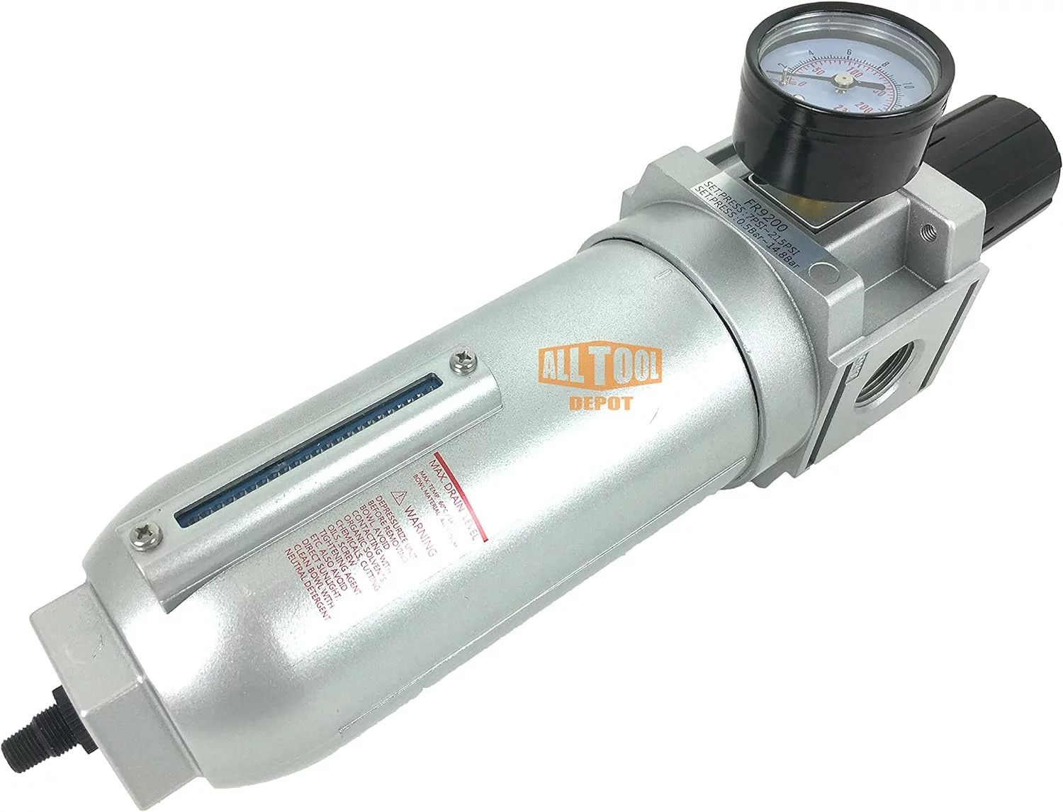 NPT SUPER DUTY Compressed Air In Line Filter Regulator Combo Piggyback, Metal Bowl, 5 Micron , Adjustable From 7 To 175 PSI (AUTO DRAIN) - John Pierce Auto Care
