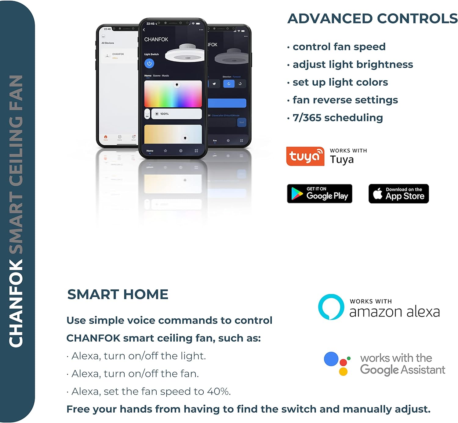 Low profile smart ceiling fan with lights, APP control, remote compatibility, 6 speed reversible blade - John Pierce Auto Care