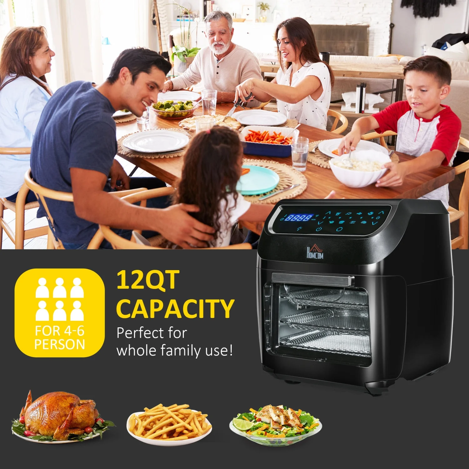 GVJMTKP 12 QT Air Fry Oven 8 In 1 Countertop Oven Combo with Air Fry Roast Broil Bake and Dehydrate 1700W with Accessories and LED Display Black - John Pierce Auto Care