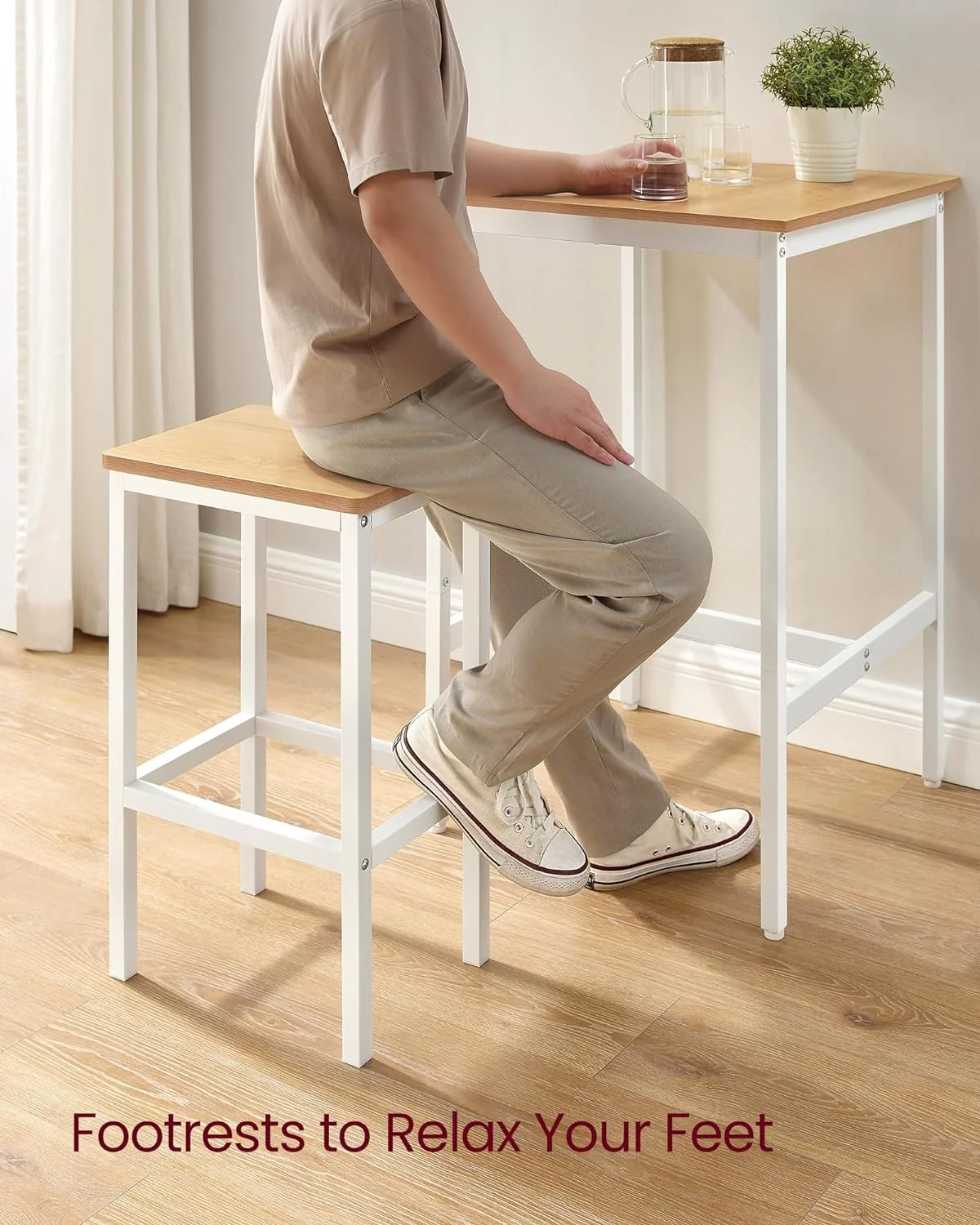 Bar Table and Chairs Set, Square Bar Table with 2 Bar Stools, Dining Pub Bar Table Set for 2, Space Saving for Kitchen Breakfast, Living Room, Party Room, Golden Oak and Cloud White - John Pierce Auto Care