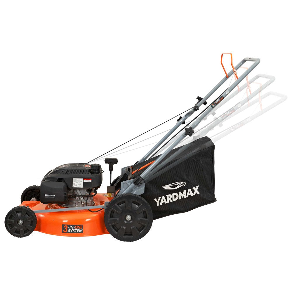 YARDMAX 21 In. 170Cc 3 In 1 Gas Walk behind Push Lawn Mower with High Rear Wheels - John Pierce Auto Care