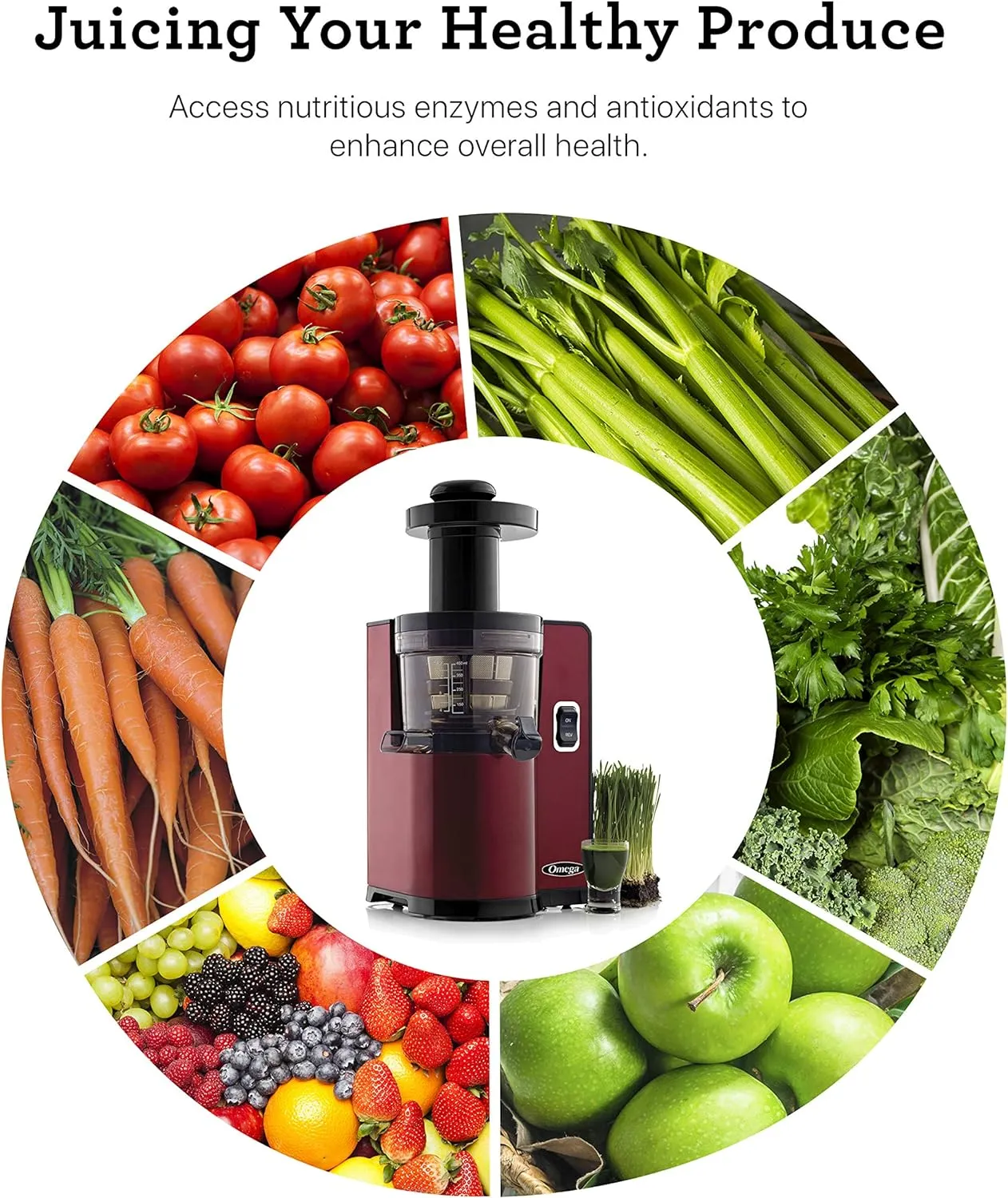 Vertical Masticating Juicer, 43 RPM Compact Cold Press Juicer Machine with Automatic Pulp Ejection, 150 W, Red - John Pierce Auto Care