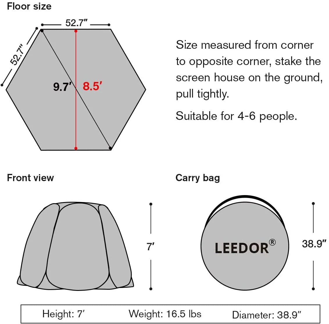 Leedor Screen House Tent Instant Room Shelter Gazebos for Patios Outdoor Canopy 10\u0026#039;x10\u0026#039; Gray - John Pierce Auto Care