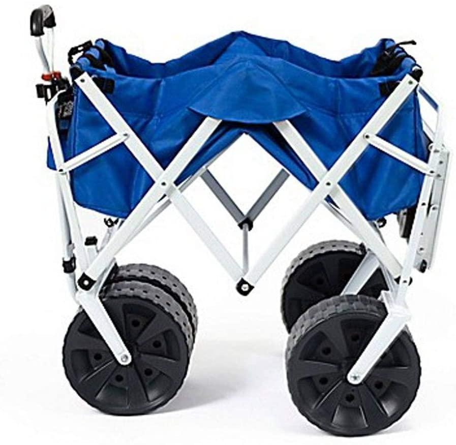 MacSports All Terrain Beach Wagon with Side Table|Heavy Duty Collapsible Folding Cart with Large Wheels for Beach Day, Picnic, Camping, Outdoor Activities | Blue\/White - John Pierce Auto Care
