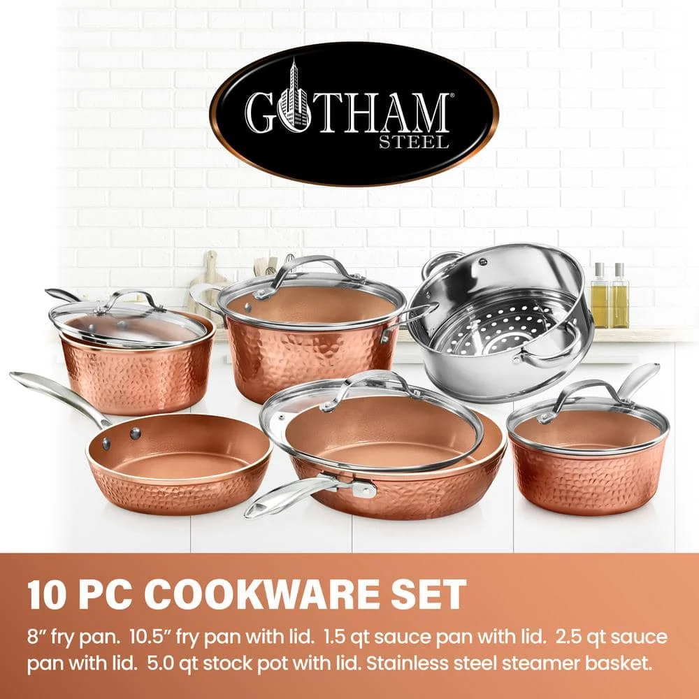 Hammered Copper 10-Piece Non-Stick Cookware Set - John Pierce Auto Care