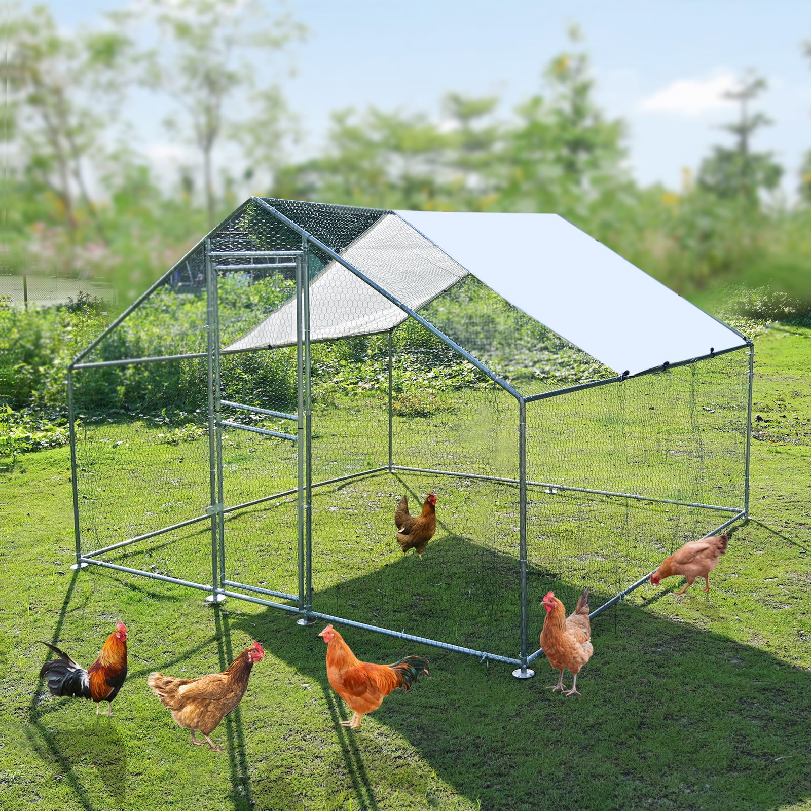 Kkonetoy 10 X 10 X 6.6ft Large Metal Chicken Coops, Outdoor Duck Walk in Run Poultry Cage, Walk in Hen House\u0026amp; with Waterproof Cover - John Pierce Auto Care