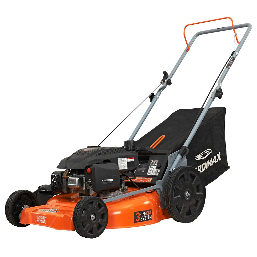 YARDMAX 21 In. 170Cc 3 In 1 Gas Walk behind Push Lawn Mower with High Rear Wheels - John Pierce Auto Care