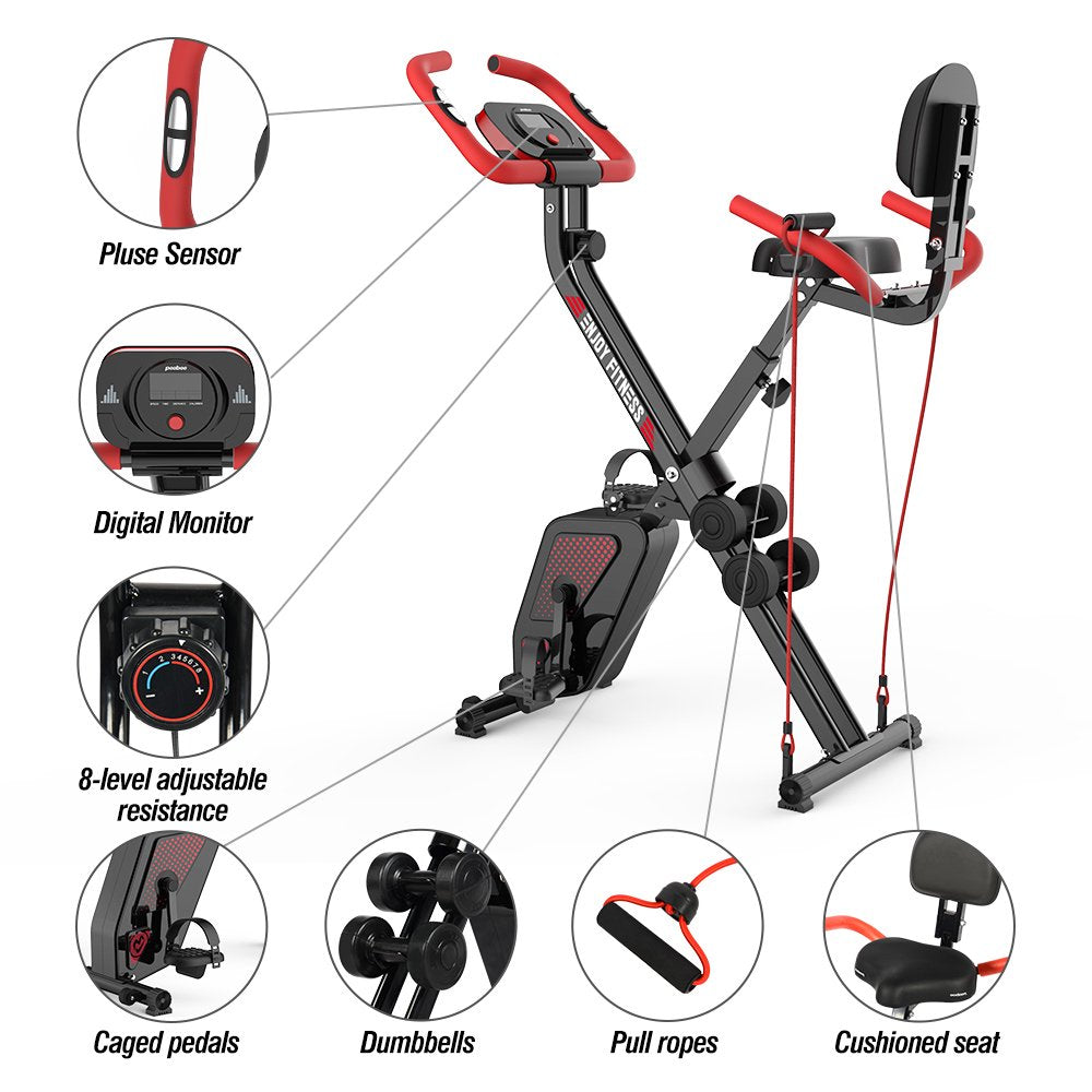 Pooboo 3 In 1 Foldable Exercise Bike Indoor Cycling Bike Workout 300Lb - John Pierce Auto Care