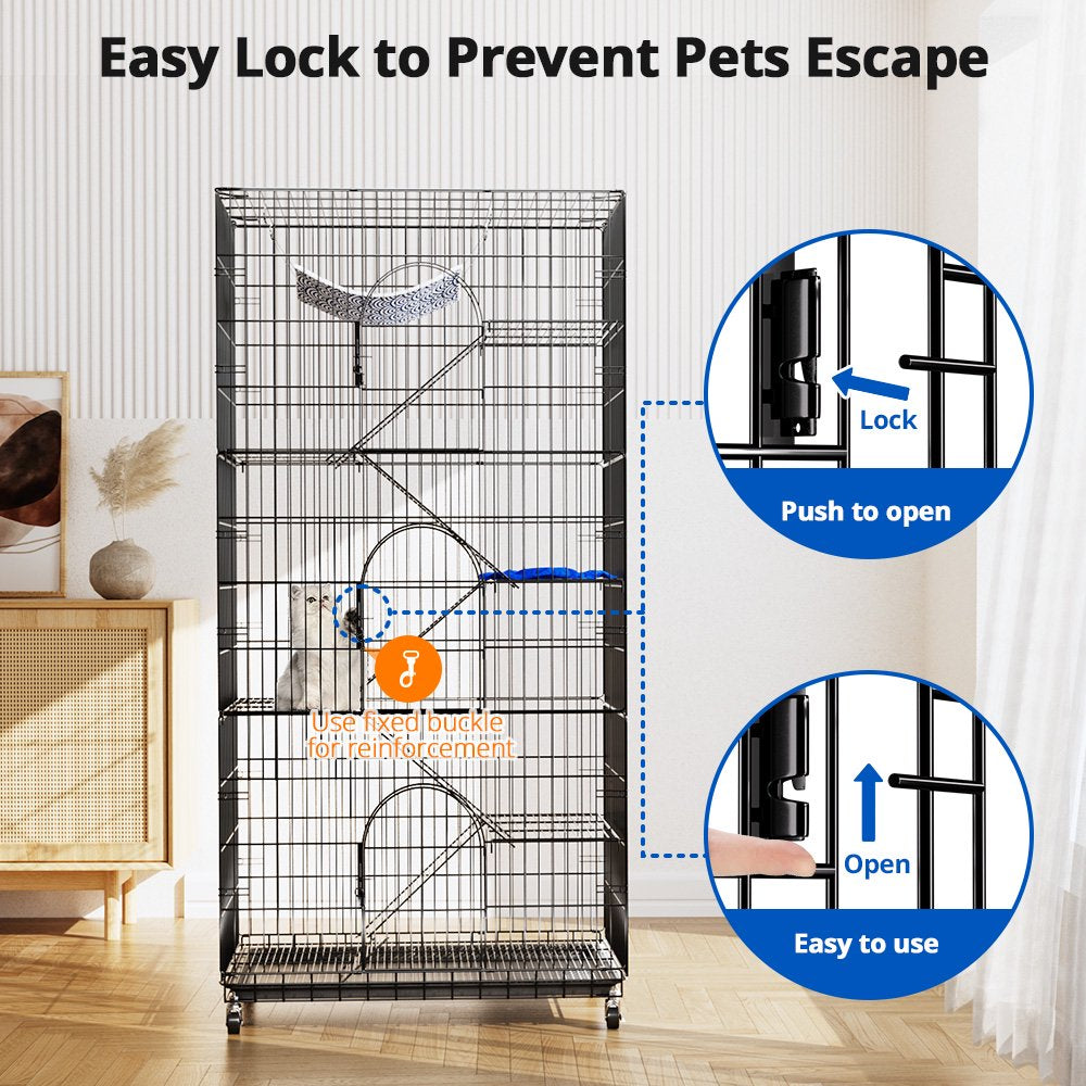 SINGES 6 Tier Large 77\u0026quot; Cat Cage Kennels Indoor Metal Wire Cat Playpen with Cat Bed - John Pierce Auto Care