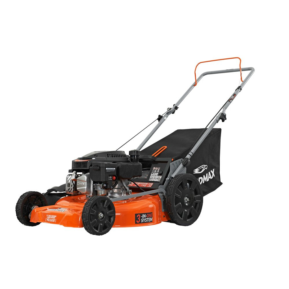 YARDMAX 21 In. 170Cc 3 In 1 Gas Walk behind Push Lawn Mower with High Rear Wheels - John Pierce Auto Care