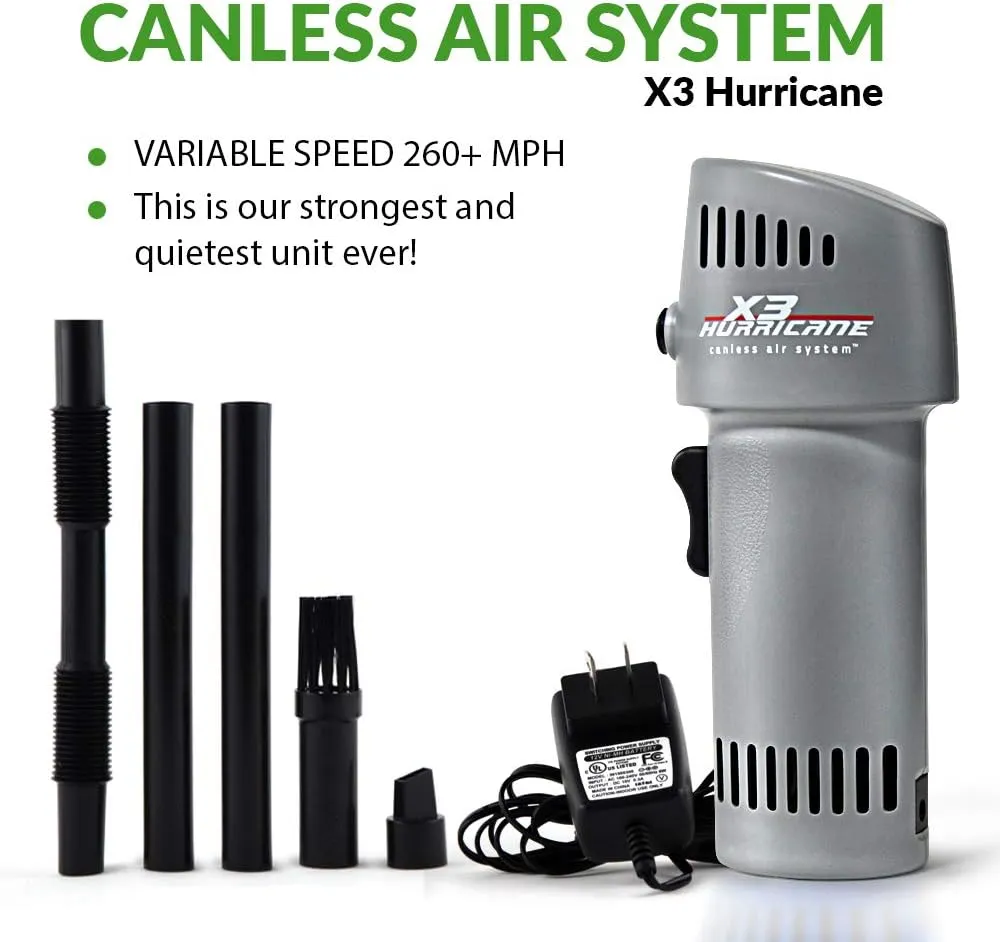 X3 Hurricane compressed Air Dust collector | adjustable speeds up to 260 MPH | Made in the USA | cordless rechargeable blower for cleaning - John Pierce Auto Care