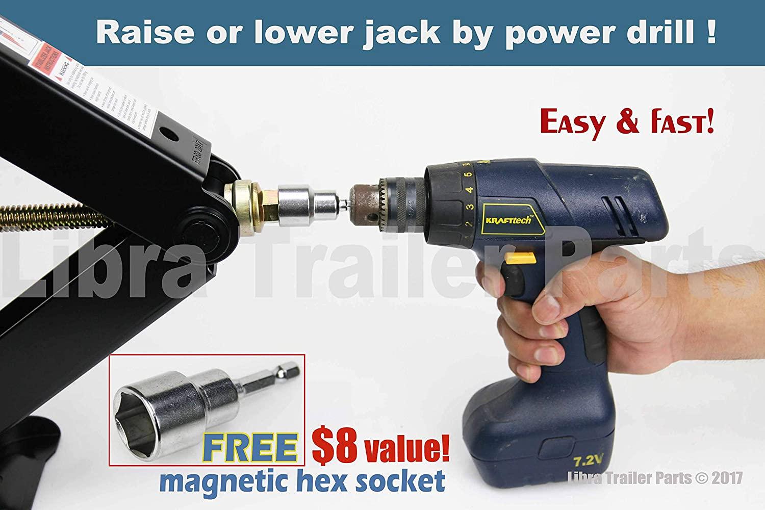 Set 4 Libra 24��� 6000lbs RV Trailer Stabilizer Leveling Scissor Jacks w\/ Dual Power Drill sockets \u0026amp; mounting Hardware Set - John Pierce Auto Care