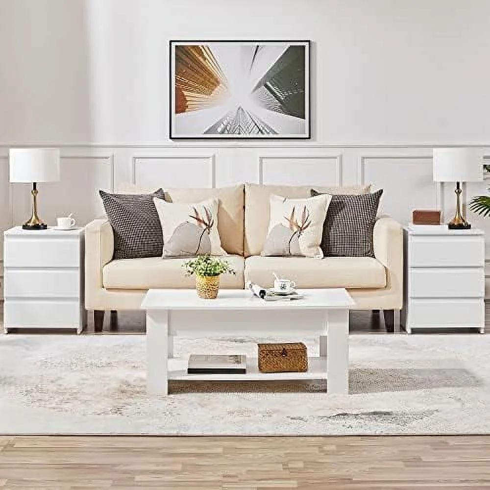 AYFDEGT 2PCS 3 Drawer Nightstands White Bedside Tables with Space Modern Bedside Cabinet Units with Sturdy Base Small Bedside Cupboards for Bedroom Small Space - John Pierce Auto Care