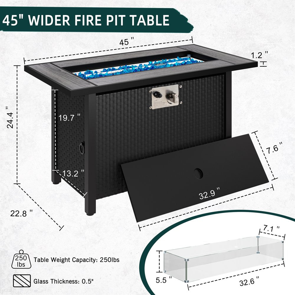 Walsunny 45\u0026quot; Propane Fire Pit Table 50,000 BTU Steel Gas Fire Pit with Lid and Lava Rock Rectangular - John Pierce Auto Care