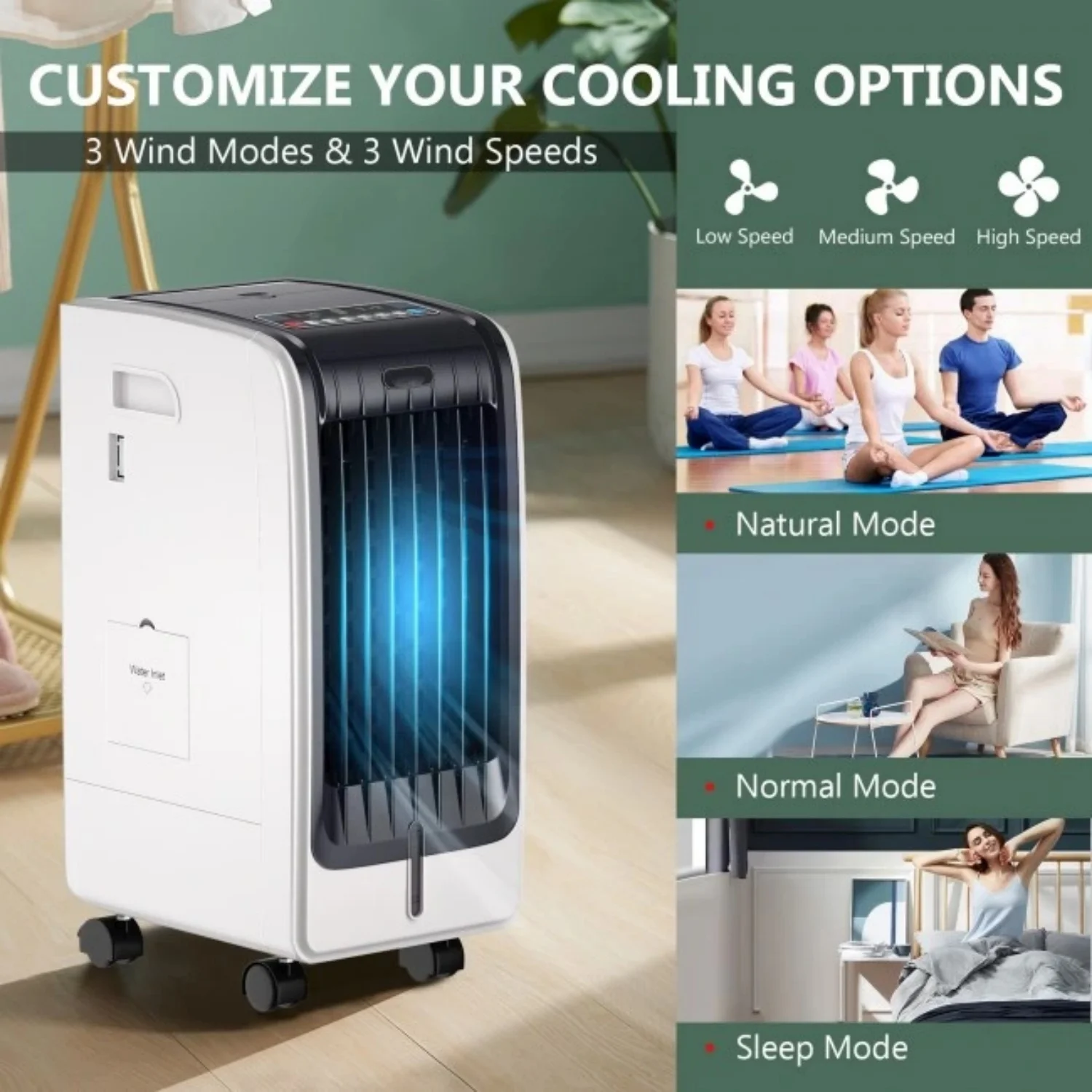 Portable Cooling Evaporative Fan with 3 Speed and 8H Timer Function 110V (White) - John Pierce Auto Care