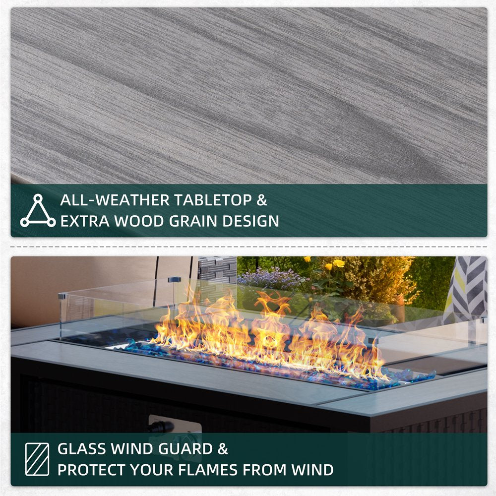 Walsunny 45\u0026quot; Propane Fire Pit Table 50,000 BTU Steel Gas Fire Pit with Lid and Lava Rock Rectangular - John Pierce Auto Care