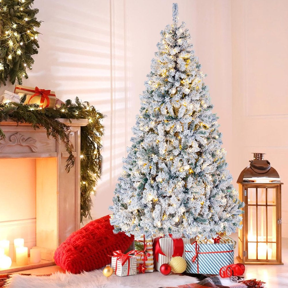 iFanze 6ft Pre Lit Snow Flocked Christmas Tree with 1000 Tips 250 Warm Lights, Hinged Artificial Holiday Xmas Pine Tree - John Pierce Auto Care