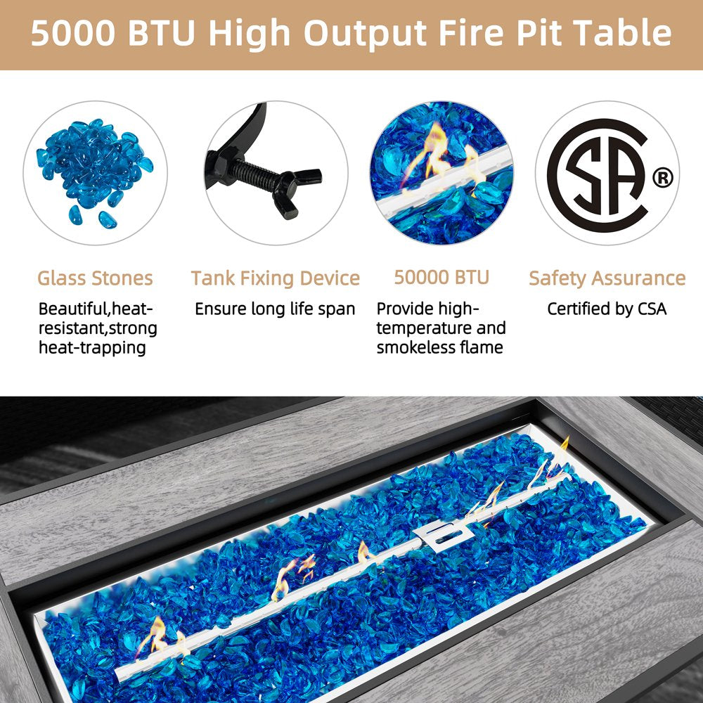 Walsunny 45\u0026quot; Propane Fire Pit Table 50,000 BTU Steel Gas Fire Pit with Lid and Lava Rock Rectangular - John Pierce Auto Care