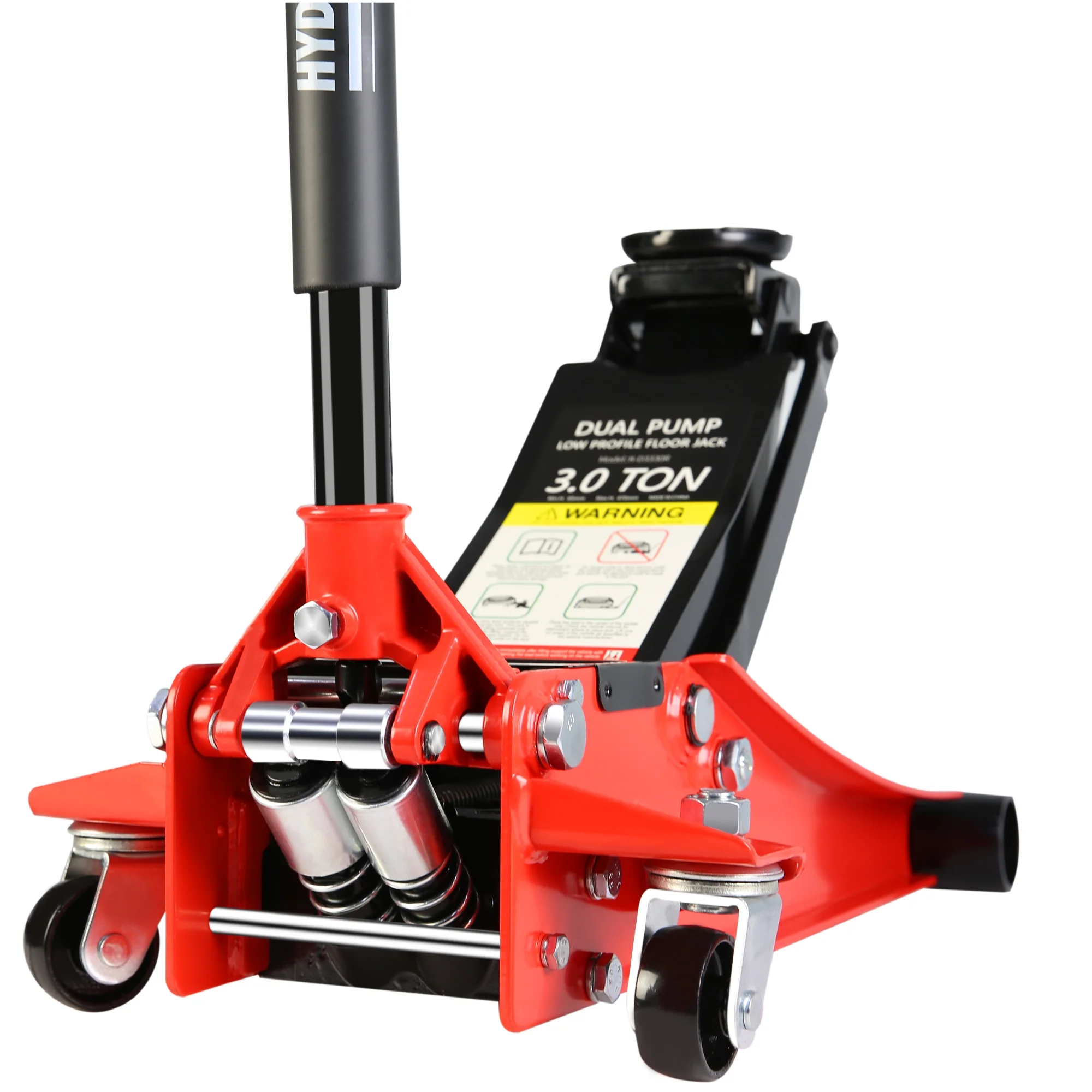 Hydraulic Low Profile And Steel Racing Floor Jack With Dual Piston Quick Lift Pump,3 Ton 6600 Lb Capacity, Lifting Range 3.3" 18.5" Black Red Steel - John Pierce Auto Care