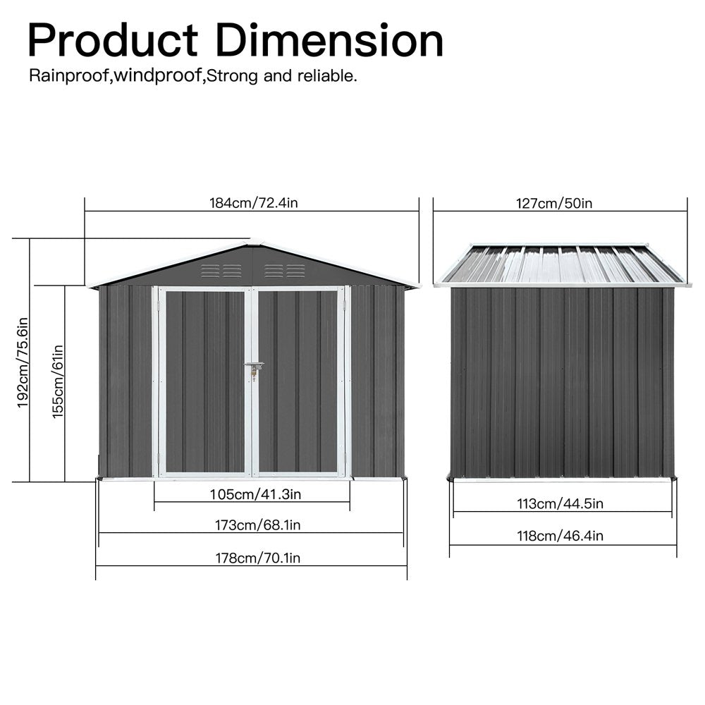 Seizeen 6\u0026#039; X 4\u0026#039; Outdoor Metal Storage Shed, Tools Storage Shed with Lockable Doors - John Pierce Auto Care
