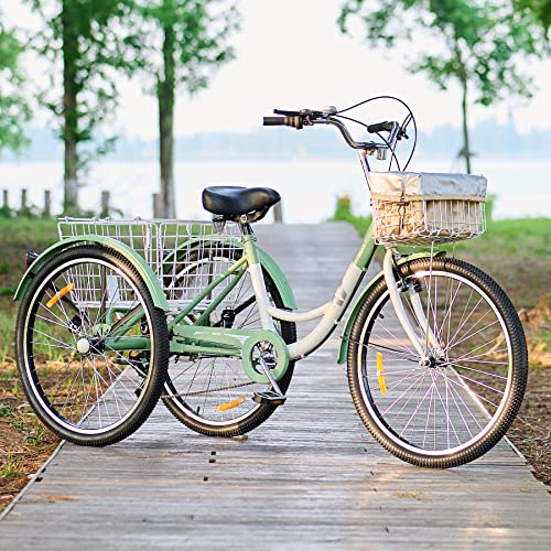 Viribus Adult Tricycle, 7 Speed Tricycle for Adults, 24" 3 Wheel Bikes for Adults with Baskets - John Pierce Auto Care