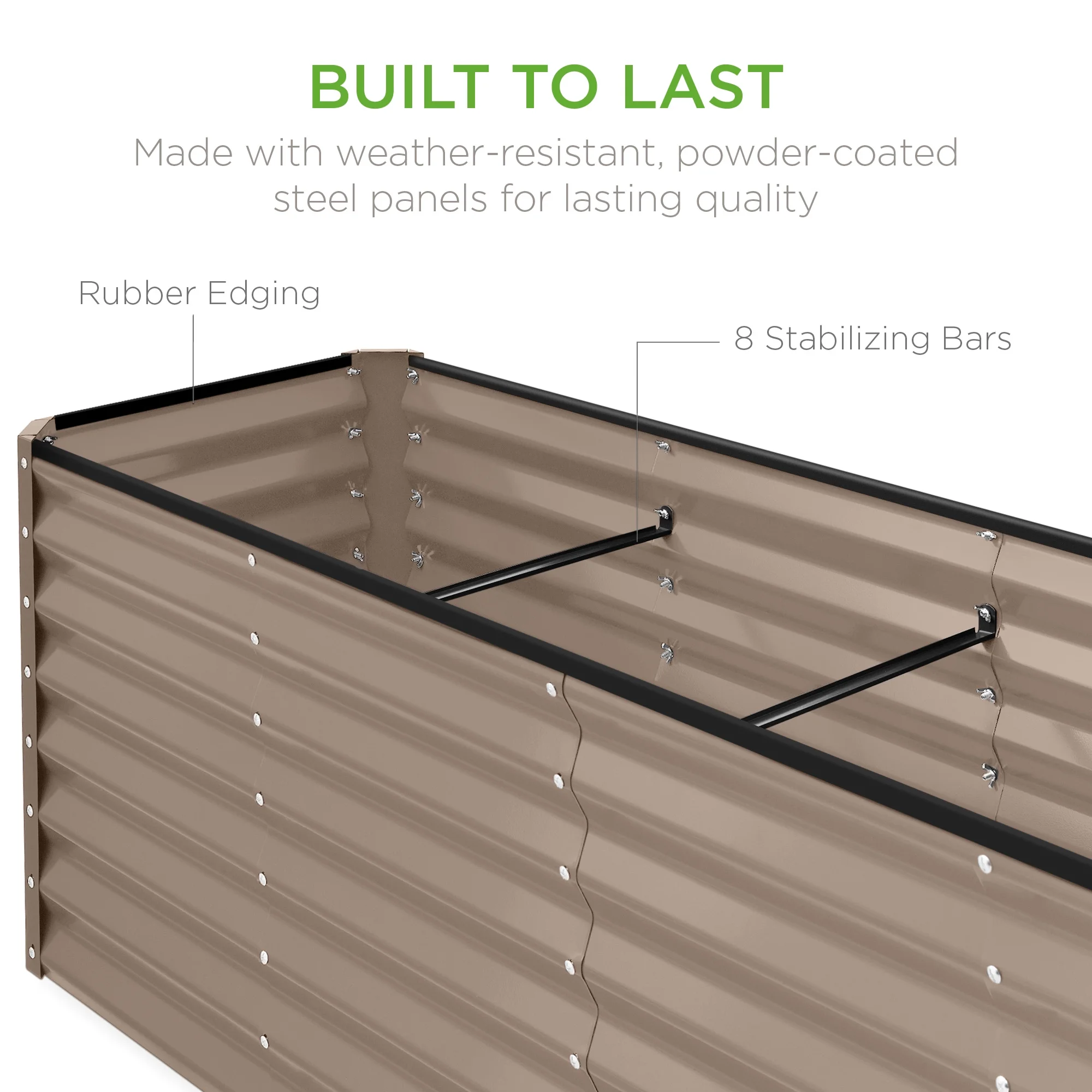 Best Choice Products 8x2x2ft Outdoor Metal Raised Garden Bed, Planter Box for Vegetables, Flowers, Herbs   Taupe - John Pierce Auto Care