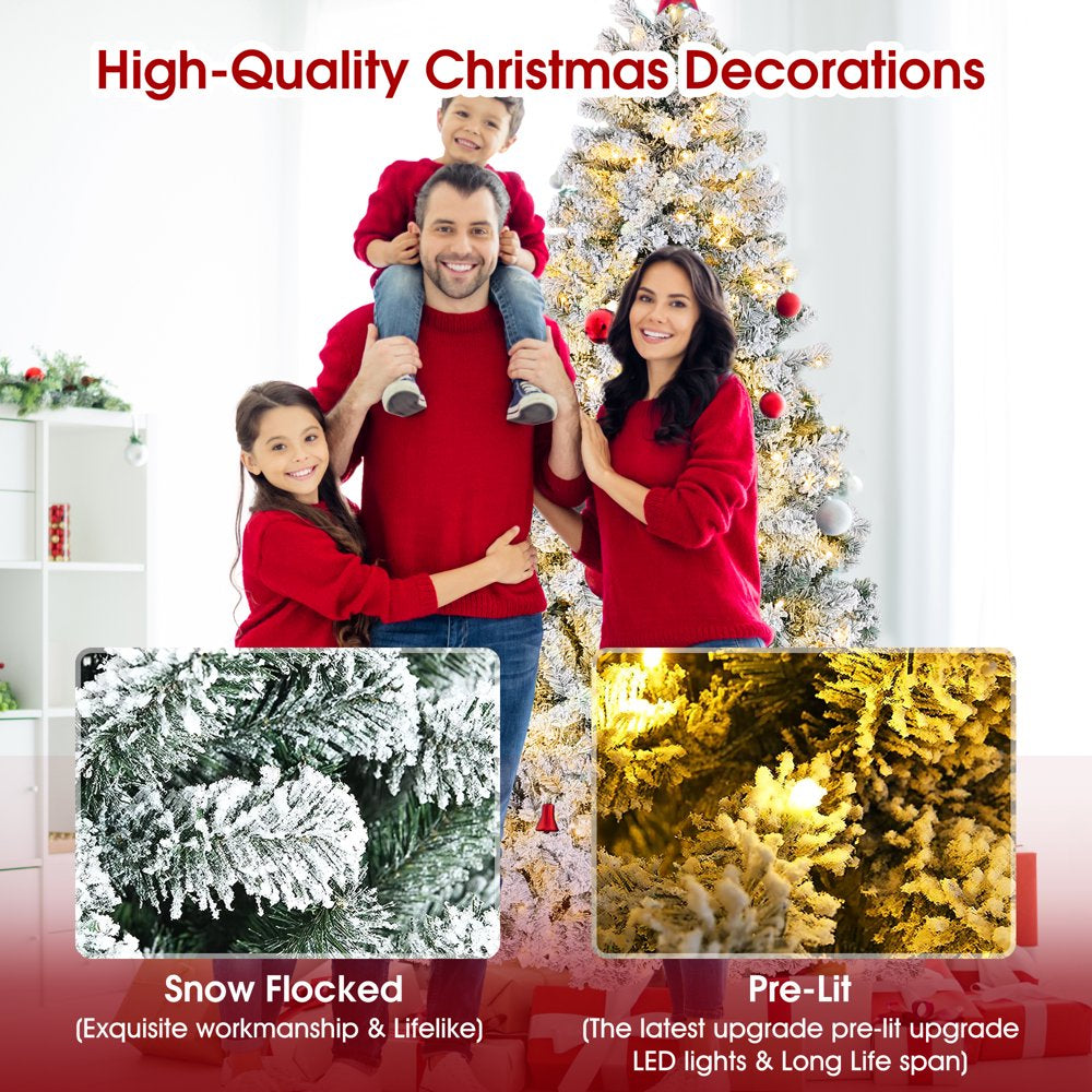 iFanze 6ft Pre Lit Snow Flocked Christmas Tree with 1000 Tips 250 Warm Lights, Hinged Artificial Holiday Xmas Pine Tree - John Pierce Auto Care