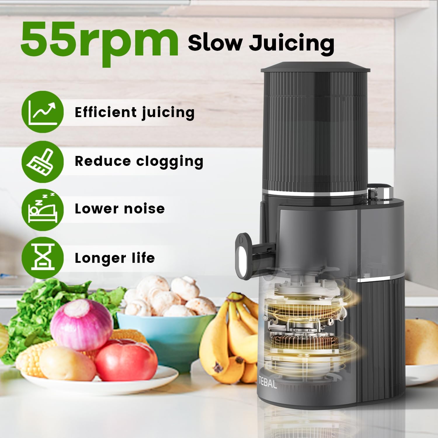 Chewable juicer, main cold juicer with 4.1 inch (104 mm) extra large rotary feed tank - John Pierce Auto Care