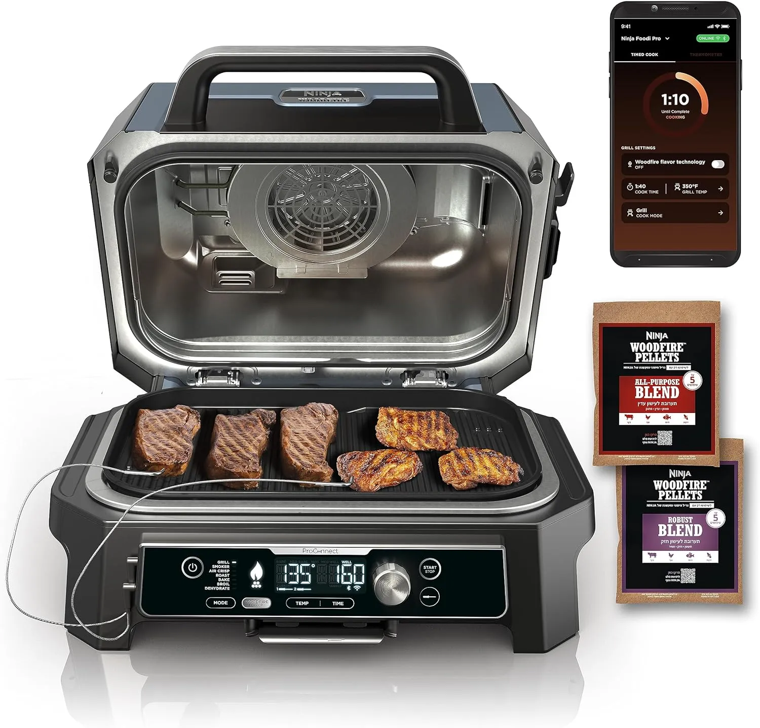 Premium XL Outdoor Grill \u0026amp; Smoker, Bluetooth, App Enabled, 7 in 1 Master Grill, BBQ Smoker, Outdoor Air Fryer, Woodfire Technology, 2 Built In Thermometers, Black - John Pierce Auto Care