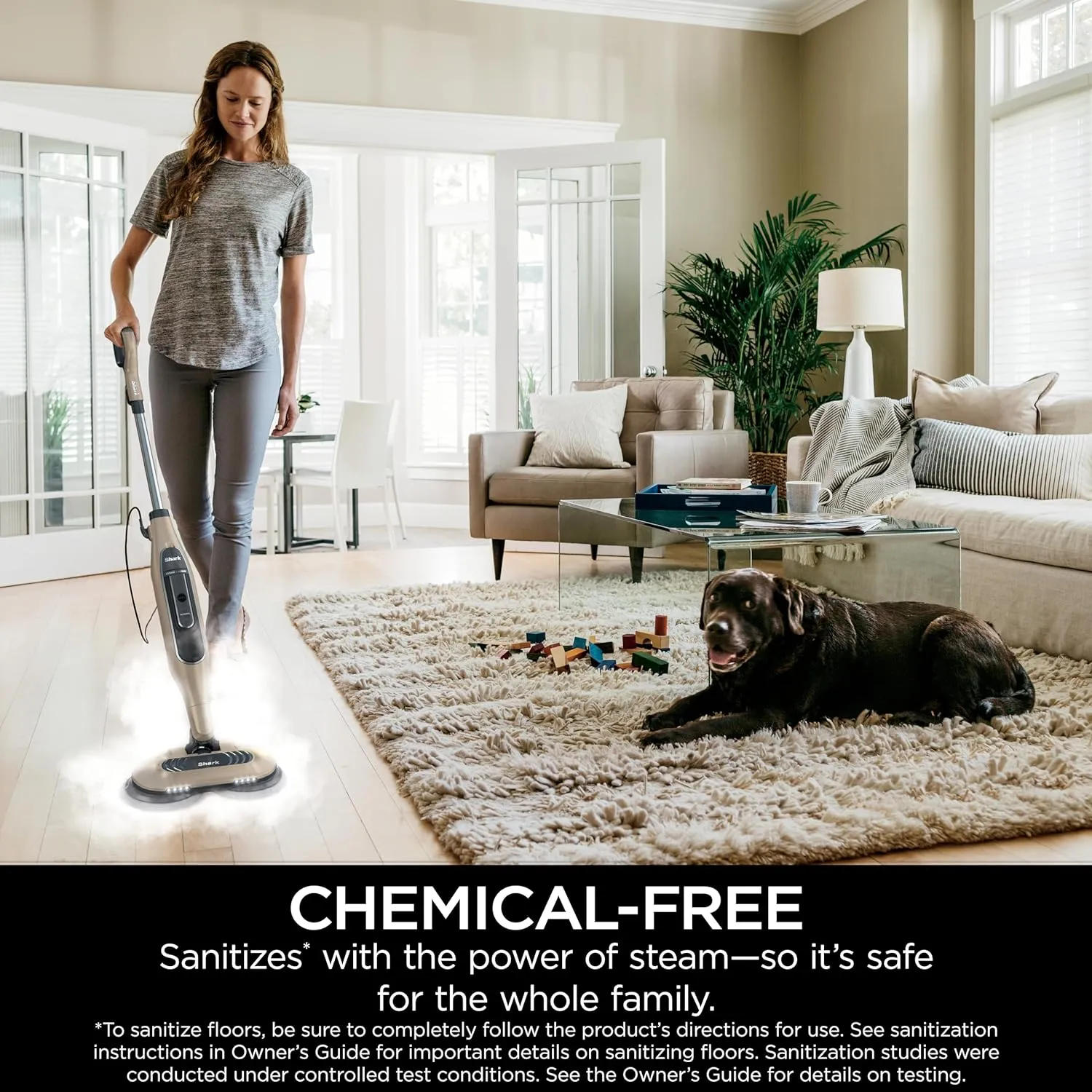 Mop, Scrub \u0026amp; Sanitize at The Same Time, Designed for Hard Floors, with 4 Dirt Grip Soft Scrub Washable Pads, 3 Steam Modes \u0026amp; LED Headlights, Gold - John Pierce Auto Care
