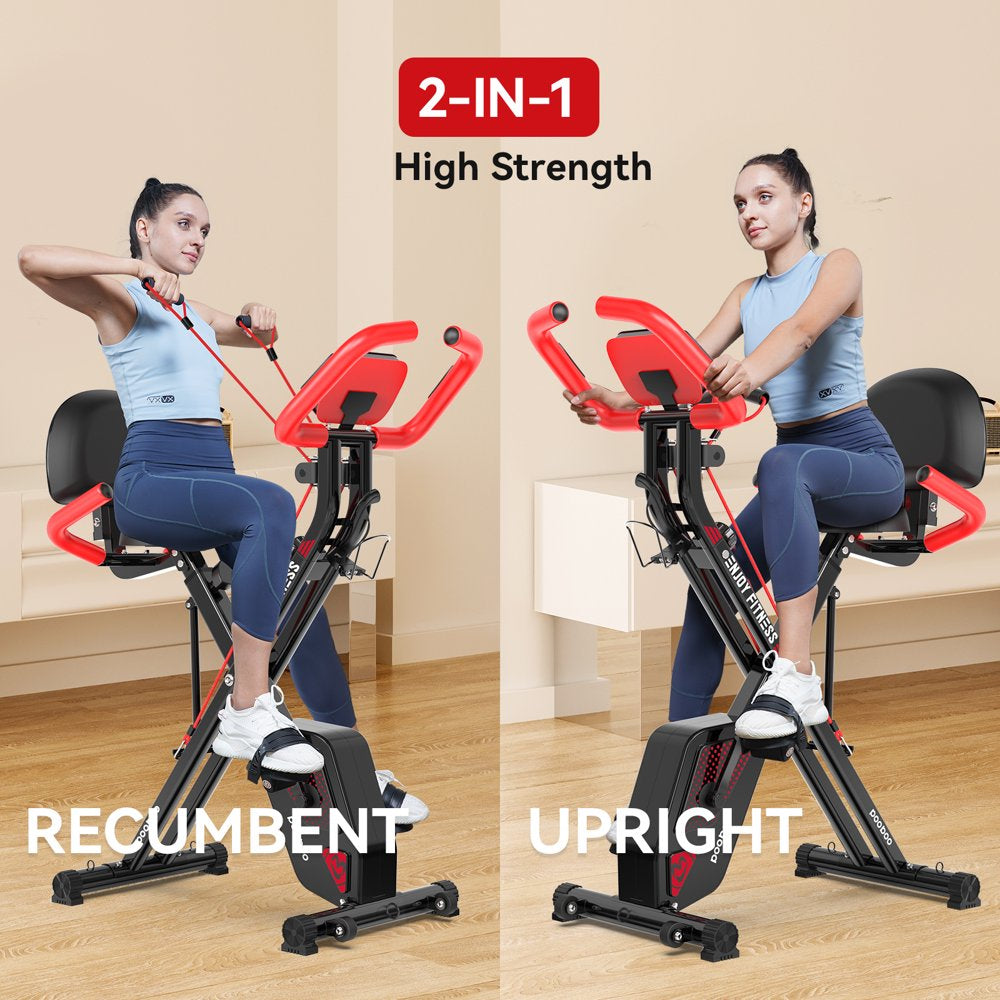 Pooboo 3 In 1 Foldable Exercise Bike Indoor Cycling Bike Workout 300Lb - John Pierce Auto Care
