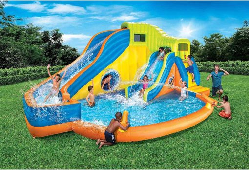 BANZAI Pipeline Twist Kids Inflatable Outdoor Backyard Water Pool Aqua Splash Park and Slides with Climbing Wall, Water Cannons, \u0026amp; Clubhouse, Ages 5 - John Pierce Auto Care