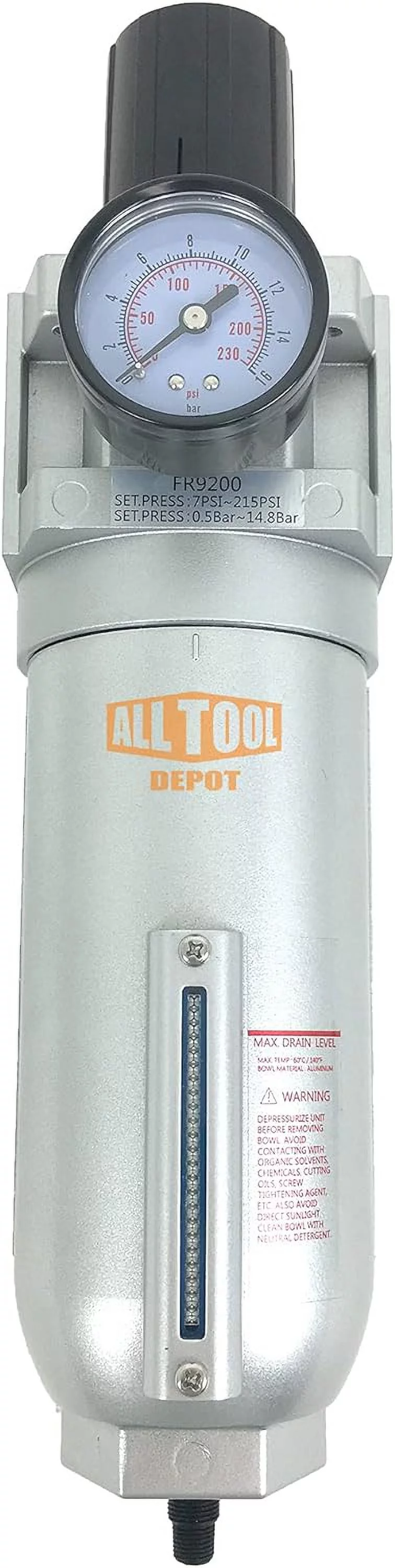 NPT SUPER DUTY Compressed Air In Line Filter Regulator Combo Piggyback, Metal Bowl, 5 Micron , Adjustable From 7 To 175 PSI (AUTO DRAIN) - John Pierce Auto Care