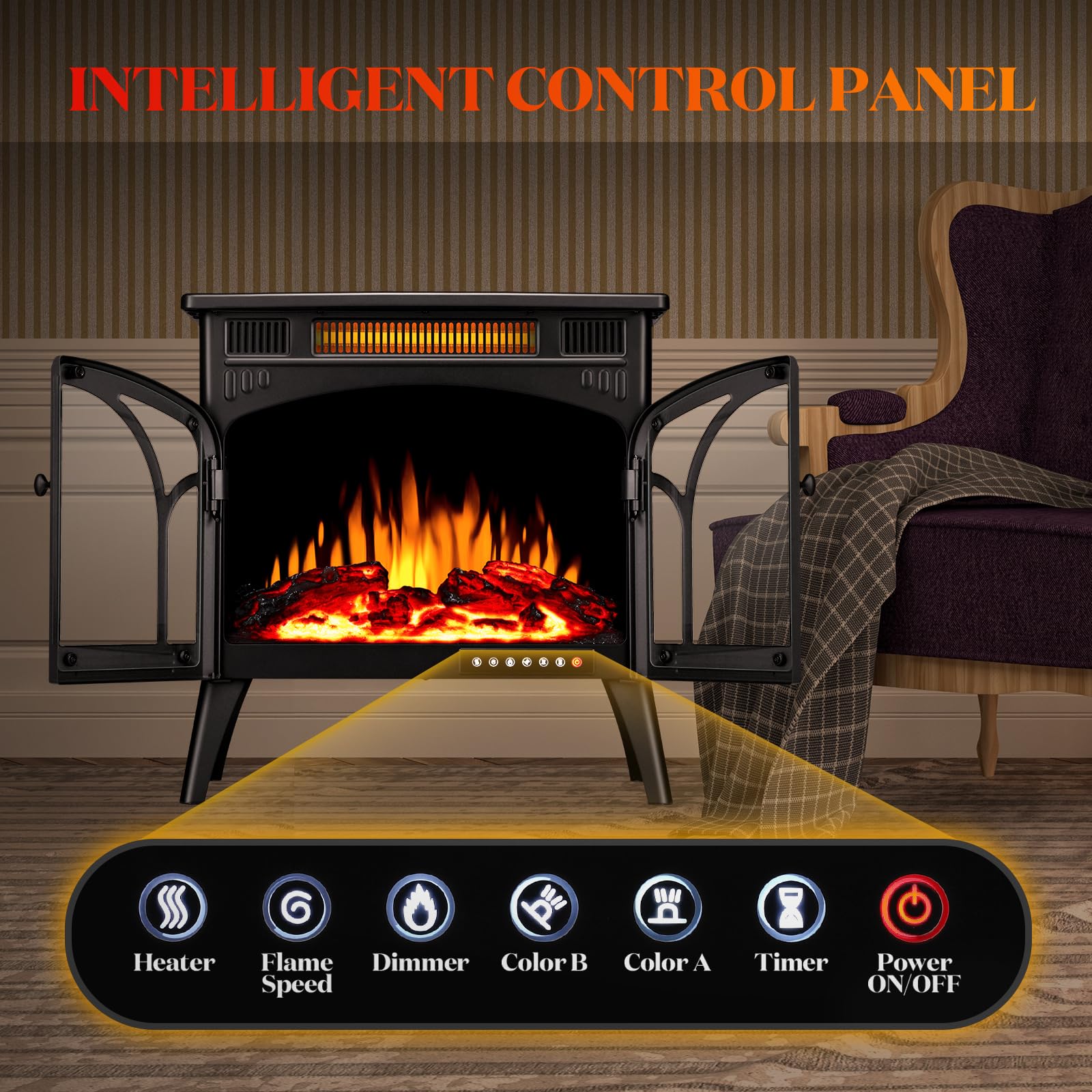 Rintuf Electric Fireplace Heater, 1500W Infrared Fireplace Stove, 5100BTU Electric Fireplace with Remote Control - John Pierce Auto Care