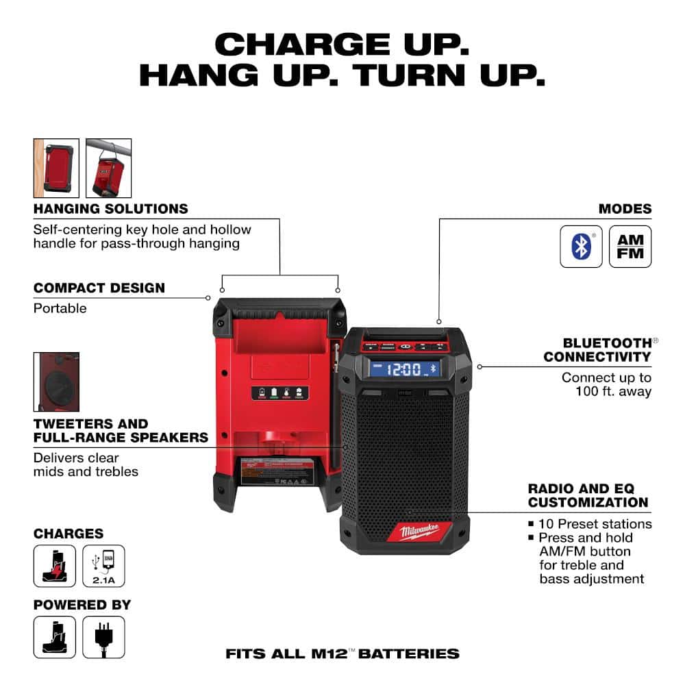 Milwaukee M12 Bluetooth Jobsite Radio/Charger - John Pierce Auto Care