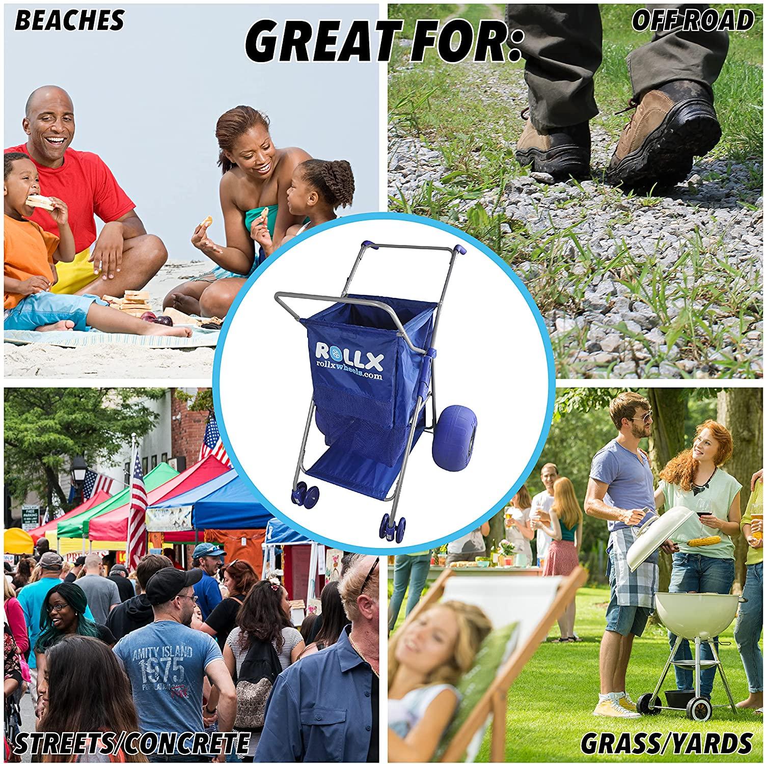 RollX Foldable Storage Wagon Beach Cart 12 inch Balloon Wheels �C ( Pump Included ) (Blue) - John Pierce Auto Care