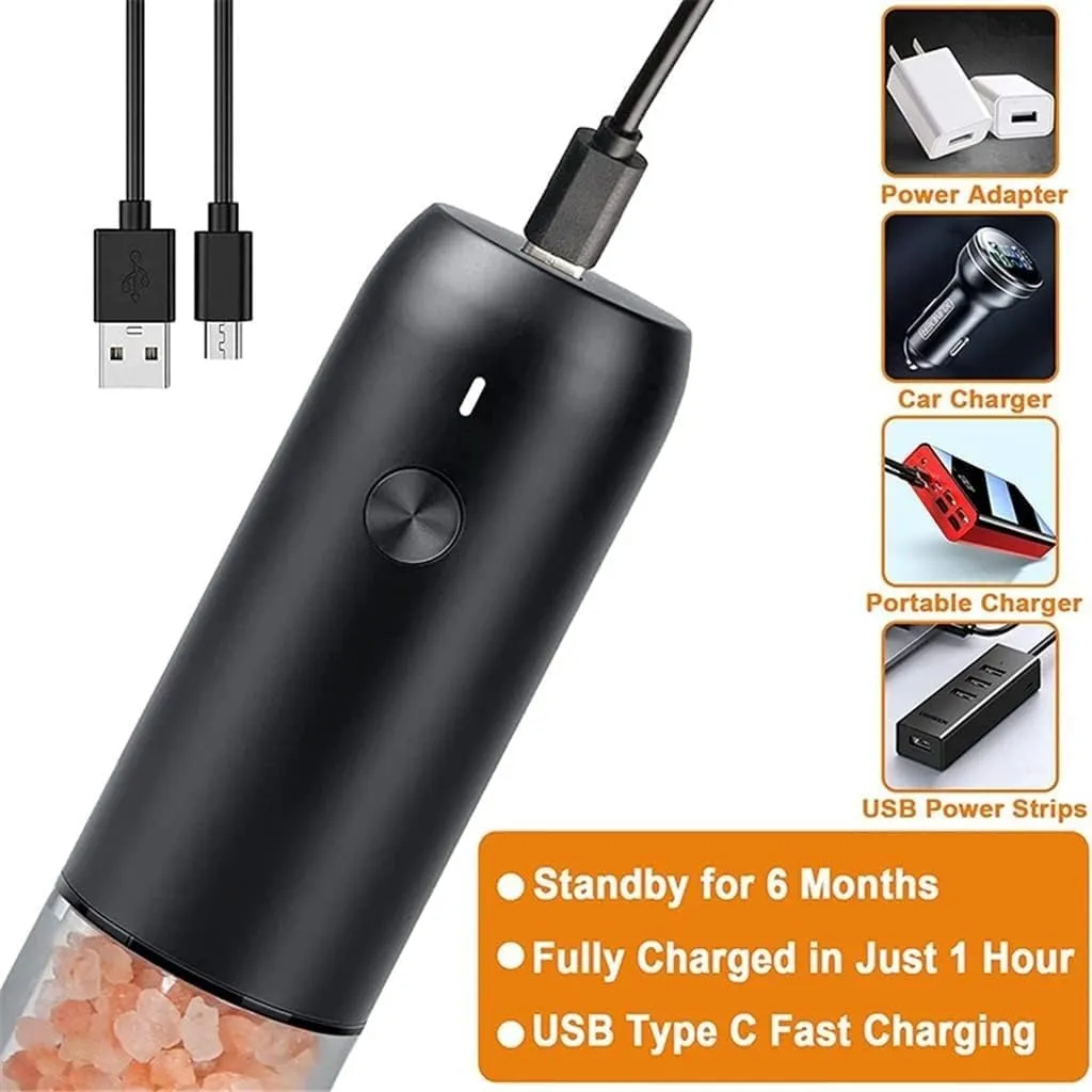 Electric Automatic Mill Pepper and Salt Grinder USB Spice Salt Pepper Grinder with LED Light Adjustable Coarseness Mill Convenient and Durable - John Pierce Auto Care