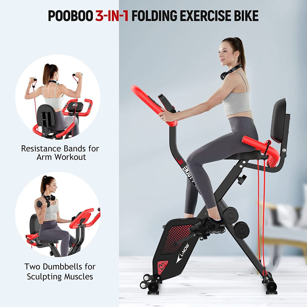 Pooboo 3 In 1 Foldable Exercise Bike Indoor Cycling Bike Workout 300Lb - John Pierce Auto Care