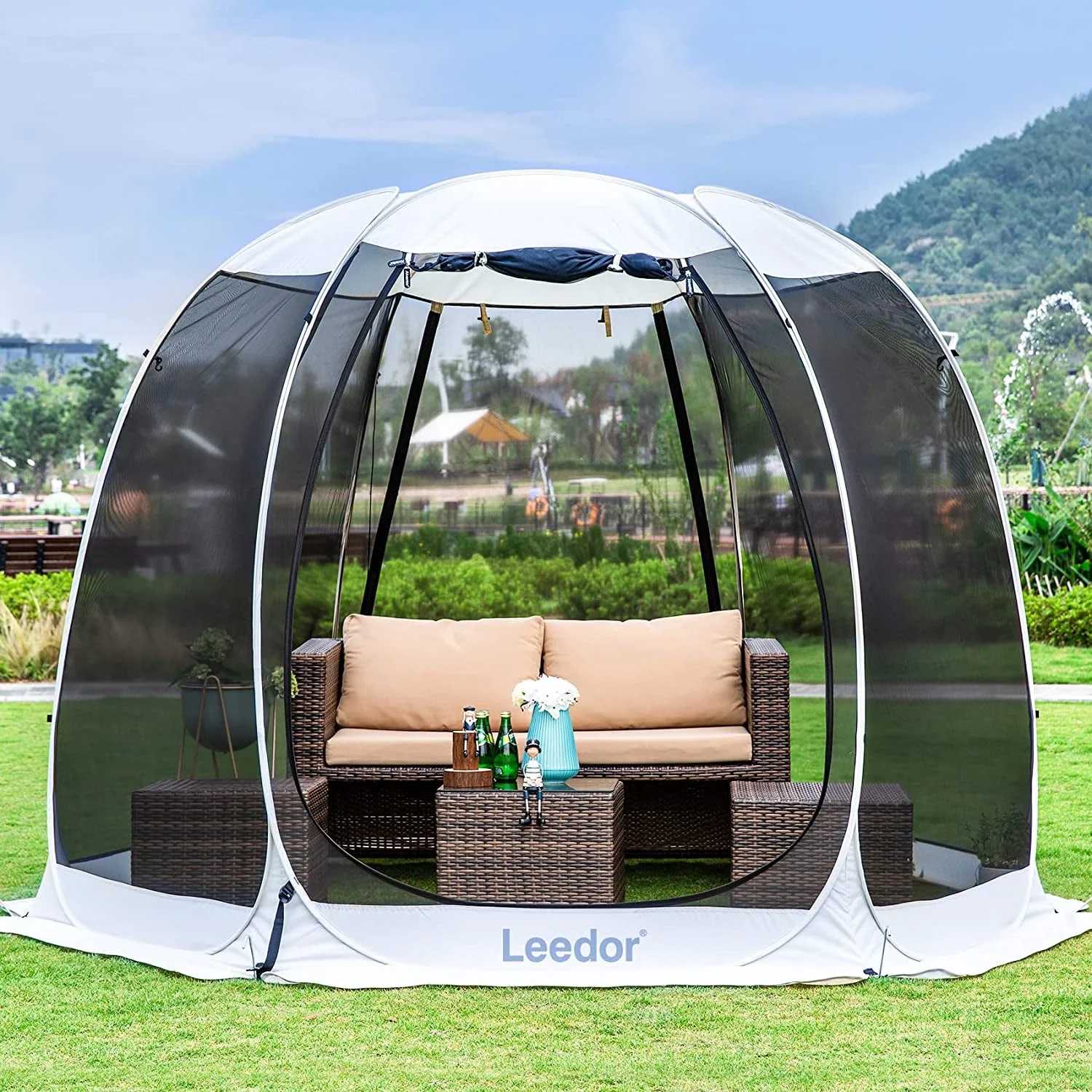 Leedor Screen House Tent Instant Room Shelter Gazebos for Patios Outdoor Canopy 10\u0026#039;x10\u0026#039; Gray - John Pierce Auto Care