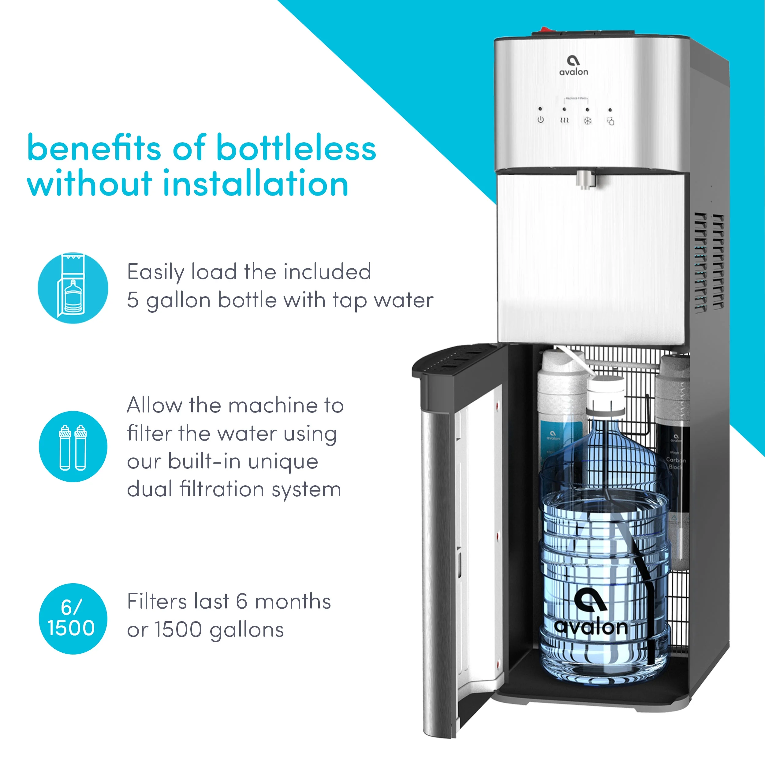 Avalon Bottom Loading Water Dispenser, Stainless - John Pierce Auto Care