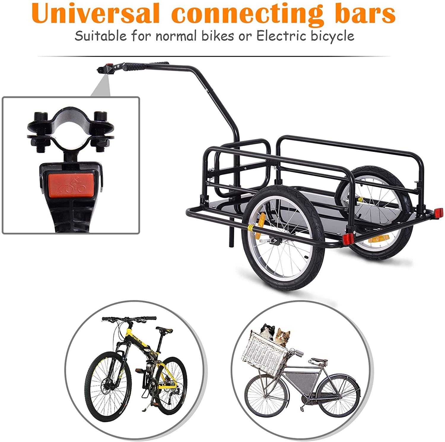 Aosom Foldable Bike Cargo Trailer Cart with Hitch, 80lbs Capacity, 16in Wheels, Black - John Pierce Auto Care