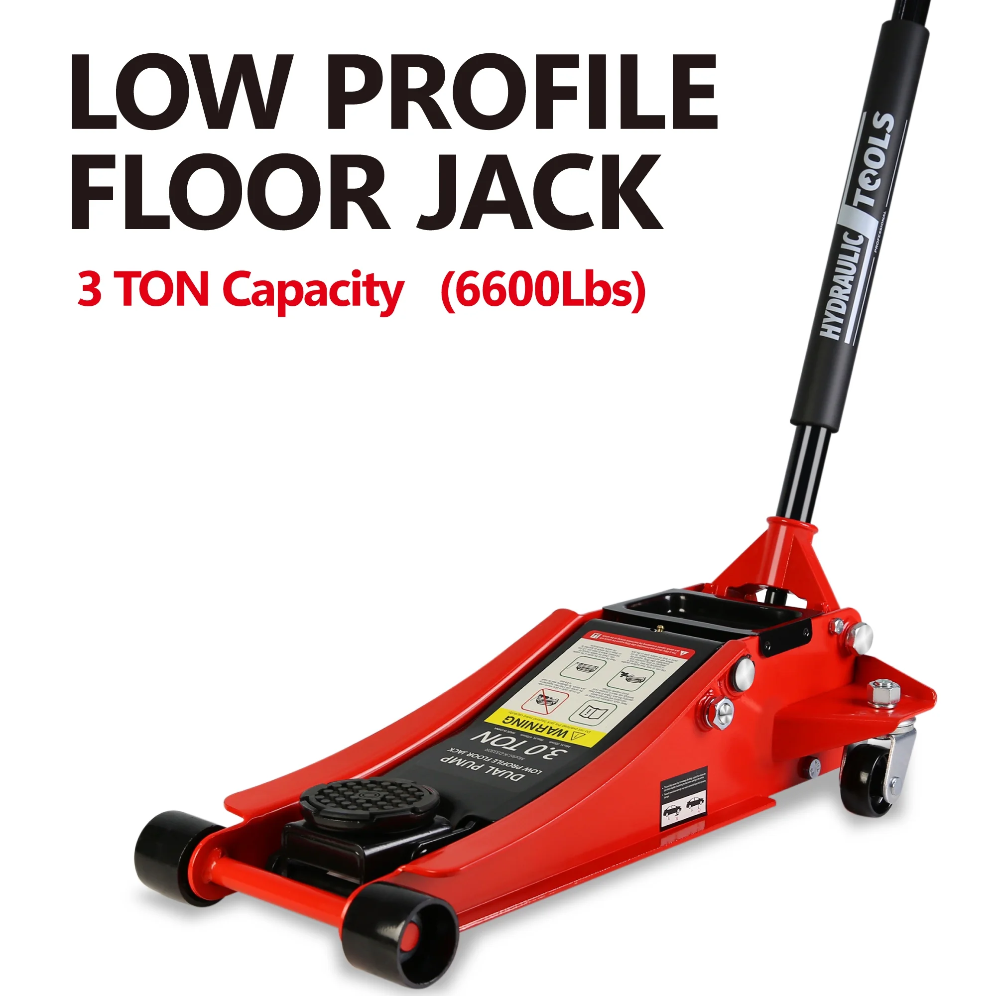 Hydraulic Low Profile And Steel Racing Floor Jack With Dual Piston Quick Lift Pump,3 Ton 6600 Lb Capacity, Lifting Range 3.3" 18.5" Black Red Steel - John Pierce Auto Care