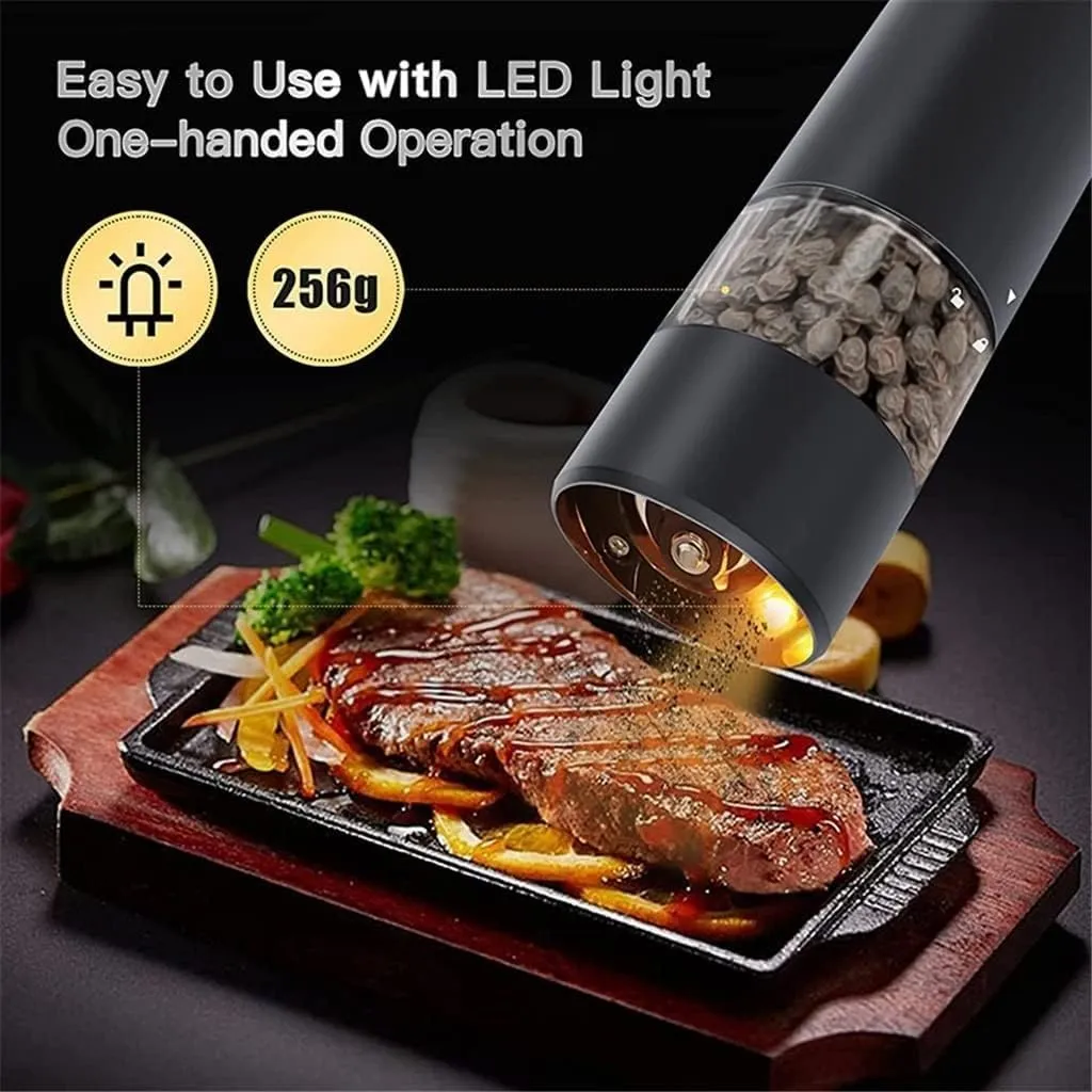 Electric Automatic Mill Pepper and Salt Grinder USB Spice Salt Pepper Grinder with LED Light Adjustable Coarseness Mill Convenient and Durable - John Pierce Auto Care