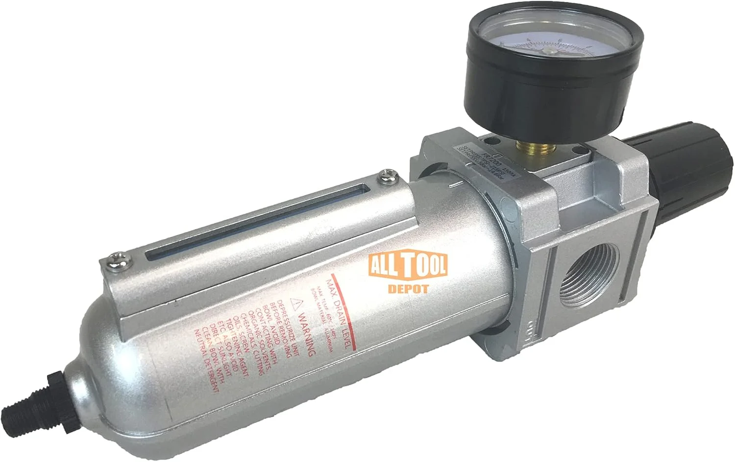 NPT HEAVY DUTY Compressed Air In Line Filter Regulator Combo Piggyback, Metal Bowl, 5 Micron , Adjustable From 7 to 175 PSI (AUTO DRAIN) - John Pierce Auto Care