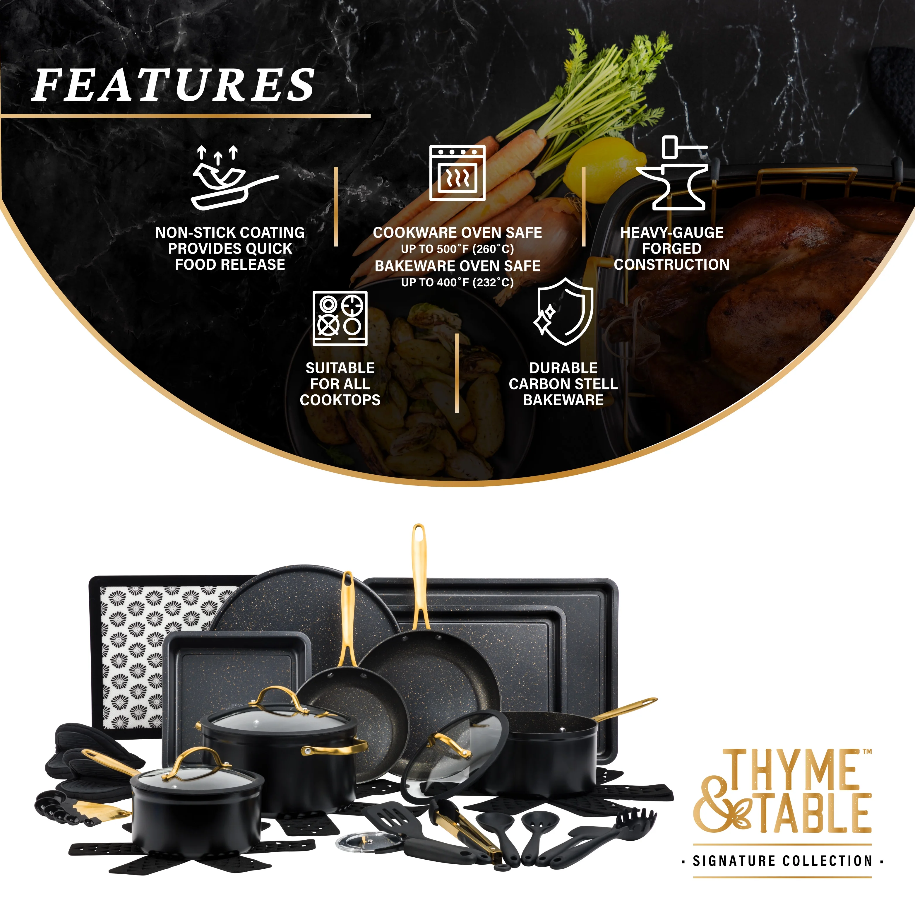 Thyme \u0026amp; Table 32 Piece Cookware \u0026amp; Bakeware Non Stick Set, Black - John Pierce Auto Care