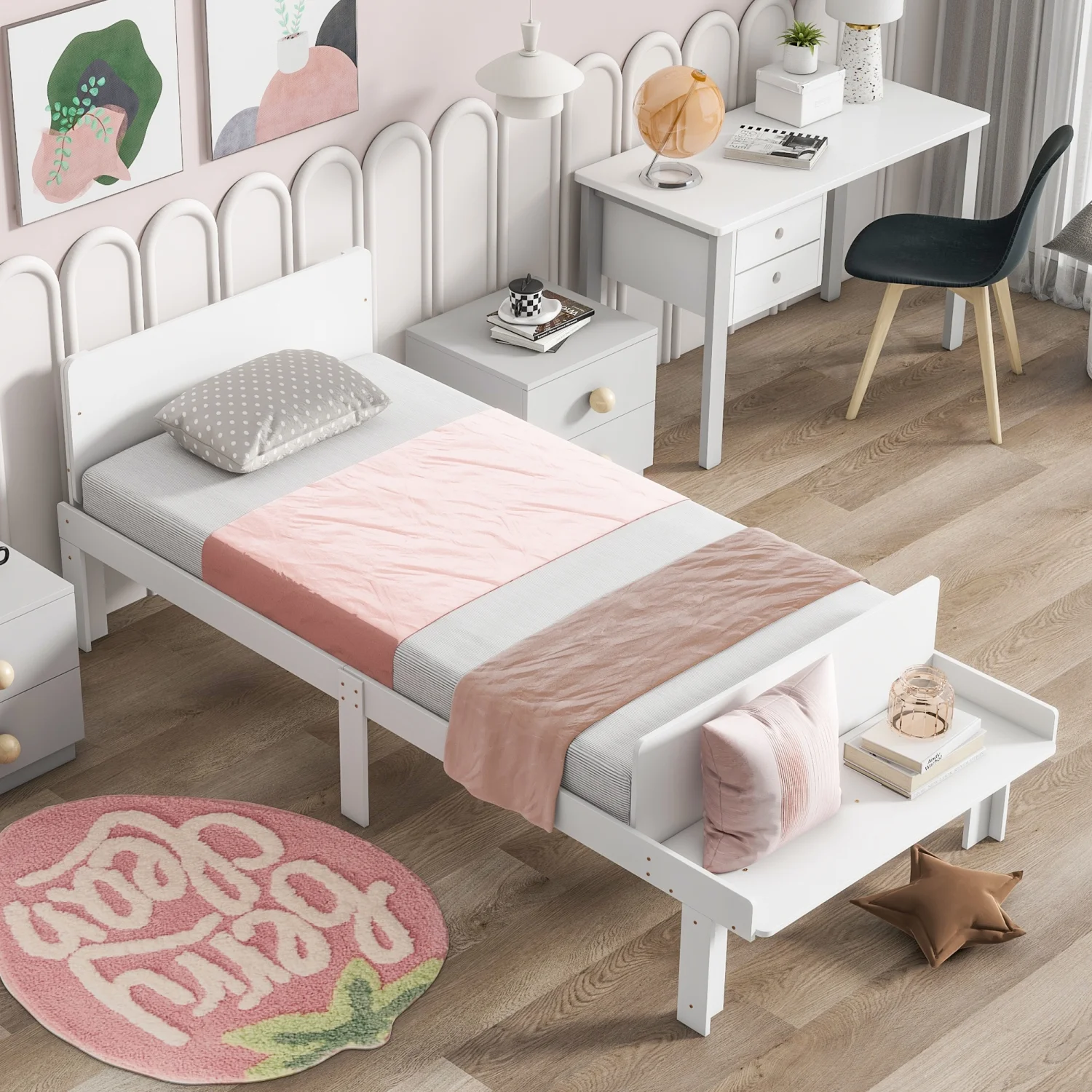 Create a chic and cozy bedroom look with this stylish and elegant white twin bed featuring a footboard bench for added comfort   perfect for enhancing the style and comfort of your bedroo - John Pierce Auto Care