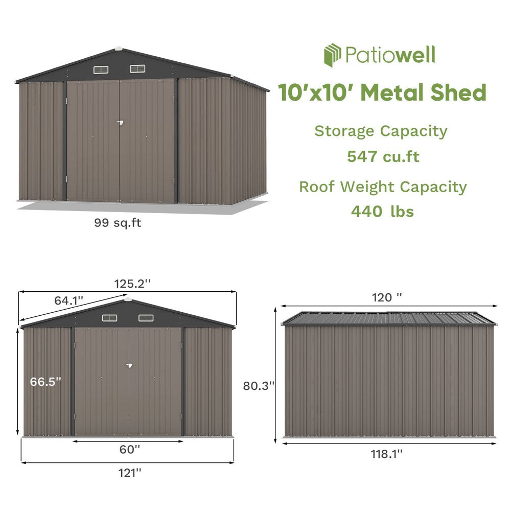Patiowell 10 x 10 ft Outdoor Storage Metal Shed with Sloping Roof and Double Lockable Door - John Pierce Auto Care